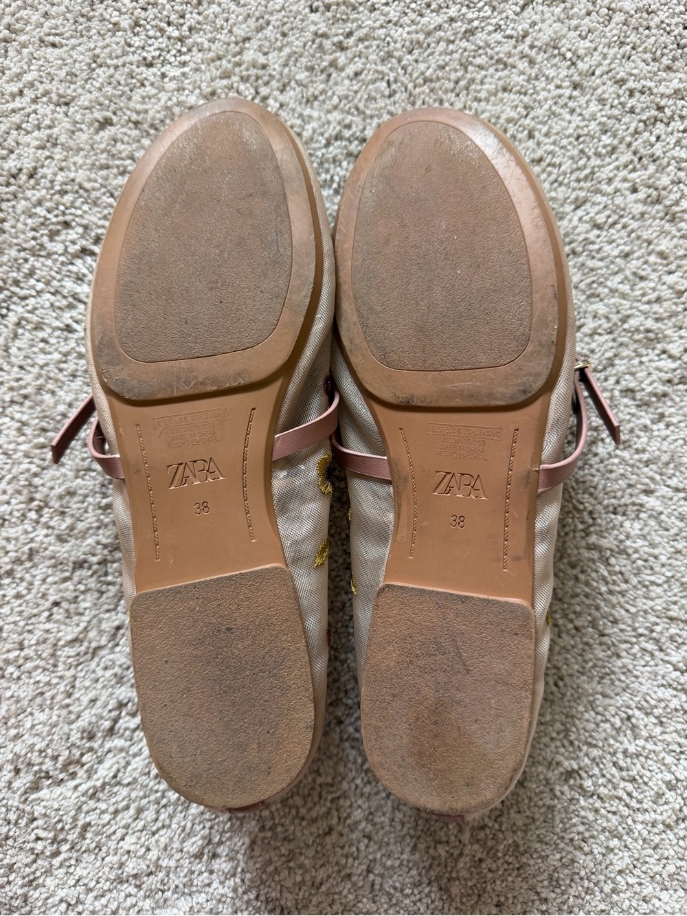 Zara Pink Embroidered Floral Mary Jane Flats - Picture 3 of 3